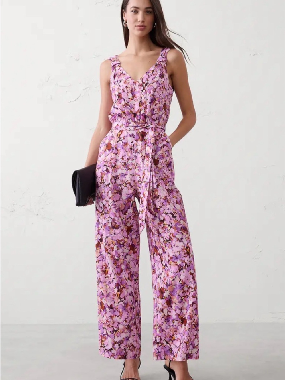 NWT Banana Republic Factory Linen Blend Origami Knot Jumpsuit Pink Floral S